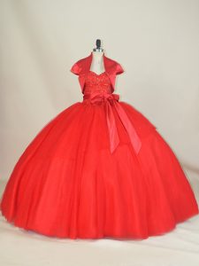 Floor Length Red Quinceanera Gown Sweetheart Sleeveless Lace Up
