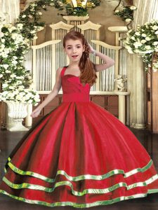 Floor Length Ball Gowns Sleeveless Red Pageant Gowns Lace Up