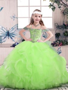 Beading and Ruffles Little Girls Pageant Gowns Lace Up Sleeveless Floor Length