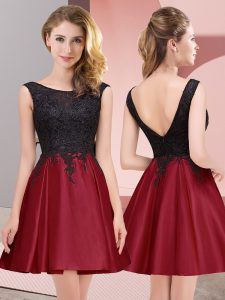 Affordable Mini Length Wine Red Quinceanera Court of Honor Dress Scoop Sleeveless Zipper