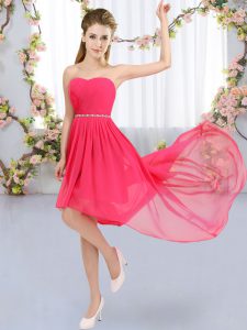 High Low Hot Pink Quinceanera Dama Dress Strapless Sleeveless Lace Up