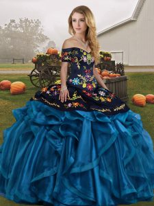 Floor Length Ball Gowns Sleeveless Blue And Black Sweet 16 Quinceanera Dress Lace Up