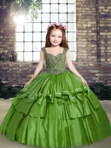 Green Little Girls Pageant Gowns Party and Sweet 16 and Wedding Party with Beading Straps Sleeveless Lace Up