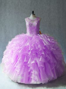 Lilac Sleeveless Organza Lace Up Quinceanera Dress for Sweet 16 and Quinceanera