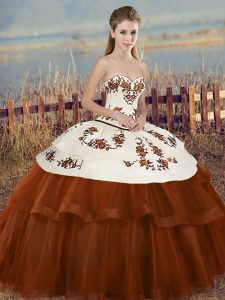 Best Selling Brown Sleeveless Tulle Lace Up Sweet 16 Dresses for Military Ball and Sweet 16 and Quinceanera