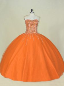 Hot Sale Beading Vestidos de Quinceanera Orange Lace Up Sleeveless Floor Length