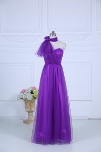 Exquisite Sleeveless Zipper Floor Length Ruching Dama Dress