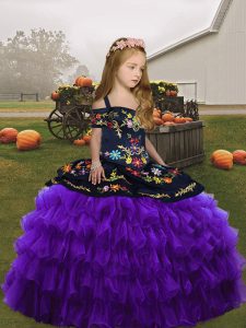 Unique Floor Length Purple Pageant Gowns For Girls Straps Sleeveless