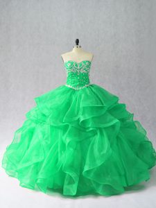 Adorable Floor Length Ball Gowns Sleeveless Green Military Ball Gown Lace Up