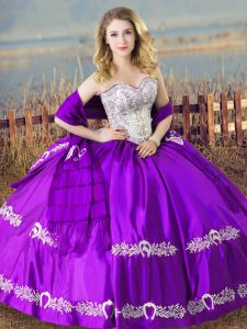 High End Purple Quinceanera Gown Sweet 16 and Quinceanera with Beading and Embroidery Sweetheart Sleeveless Lace Up