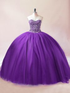 Purple Sleeveless Beading Floor Length Sweet 16 Quinceanera Dress
