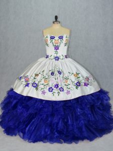 Nice Floor Length Royal Blue Sweet 16 Dresses Tulle Sleeveless Beading and Embroidery