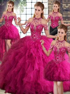 Customized Sleeveless Beading and Ruffles Lace Up Vestidos de Quinceanera