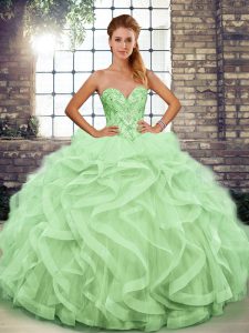Superior Tulle Sleeveless Floor Length Sweet 16 Quinceanera Dress and Beading and Ruffles