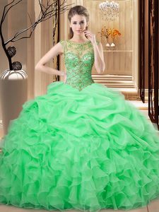 Colorful Organza Scoop Sleeveless Lace Up Beading and Ruffles and Pick Ups Vestidos de Quinceanera in