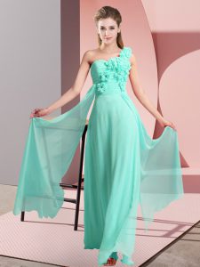 Sleeveless Chiffon Floor Length Lace Up Vestidos de Damas in Apple Green with Hand Made Flower