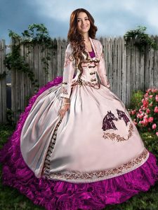 Fuchsia Sleeveless Embroidery Floor Length Quinceanera Dress