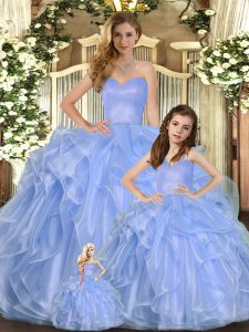 Unique Lavender Ball Gowns Ruffles Quinceanera Gown Lace Up Organza Sleeveless Floor Length