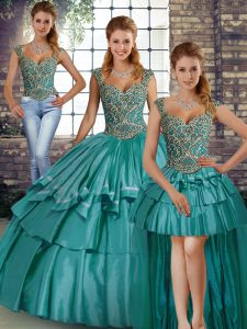 Beading and Ruffled Layers Sweet 16 Quinceanera Dress Teal Lace Up Sleeveless Floor Length