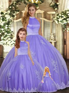 Lavender 15 Quinceanera Dress Sweet 16 and Quinceanera with Beading and Appliques Halter Top Sleeveless Backless