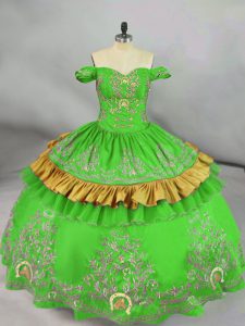 Extravagant Green Sleeveless Embroidery Floor Length Quinceanera Gowns