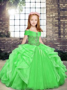 Straps Neckline Beading and Ruffles Little Girls Pageant Gowns Sleeveless Lace Up