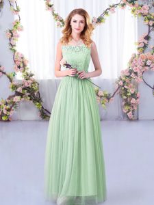 Trendy Floor Length Empire Sleeveless Apple Green Dama Dress for Quinceanera Side Zipper