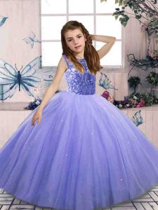 Floor Length Lavender Pageant Dress Scoop Sleeveless Lace Up