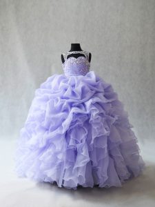 Fashion Lavender Scoop Lace Up Beading and Ruffles and Pick Ups Child Pageant Dress Brush Train Sleeveless