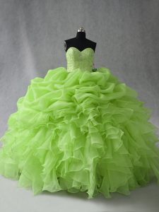 Best Selling Ball Gowns Beading and Ruffles and Pick Ups Vestidos de Quinceanera Lace Up Organza Sleeveless Floor Length