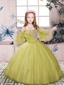 Straps Sleeveless Lace Up Pageant Dresses Olive Green Tulle