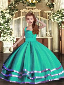 Fashionable Sleeveless Lace Up Floor Length Ruffled Layers Custom Made Pageant Dress