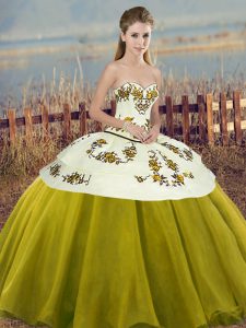 Custom Fit Olive Green Sleeveless Embroidery and Bowknot Floor Length Sweet 16 Quinceanera Dress