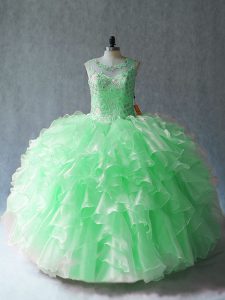 Lovely Lace Up Scoop Beading and Ruffles Quinceanera Gown Organza Sleeveless