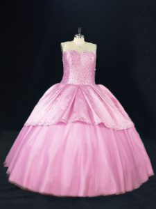 Noble Tulle Sleeveless Floor Length Sweet 16 Dress and Beading