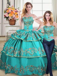 Custom Fit Floor Length Two Pieces Sleeveless Aqua Blue Quinceanera Dress Lace Up