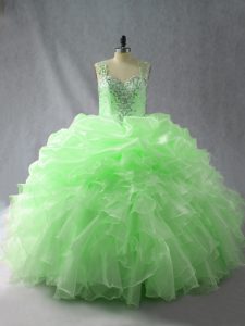 Extravagant Organza Zipper Quinceanera Gowns Sleeveless Floor Length Beading and Ruffles and Pick Ups