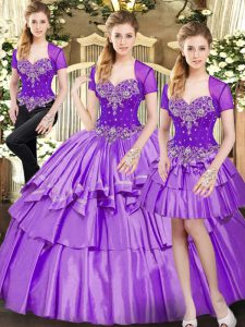 Beauteous Lavender Lace Up Sweetheart Beading and Ruffled Layers 15 Quinceanera Dress Organza and Taffeta Sleeveless