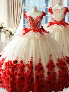 Designer White And Red 15 Quinceanera Dress Scoop Sleeveless Brush Train Zipper