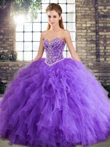 Lavender Sleeveless Tulle Lace Up Sweet 16 Dress for Military Ball and Sweet 16 and Quinceanera