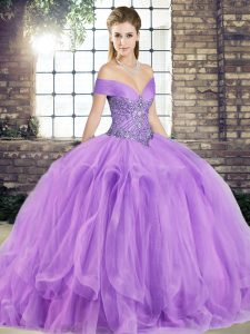 Floor Length Ball Gowns Sleeveless Lavender Teens Party Dress Lace Up
