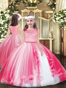 Custom Design Pink Pageant Gowns For Girls Party and Sweet 16 and Wedding Party with Lace Scoop Sleeveless Zipper