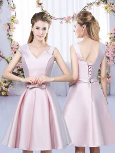 Hot Selling Satin Sleeveless Mini Length Dama Dress for Quinceanera and Bowknot