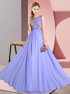 High Class Chiffon Scoop Sleeveless Backless Beading and Appliques Quinceanera Court Dresses in Lavender