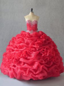 Floor Length Ball Gowns Sleeveless Coral Red Quinceanera Dresses Lace Up