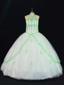 Deluxe White Sleeveless Tulle Lace Up Sweet 16 Quinceanera Dress for Sweet 16 and Quinceanera