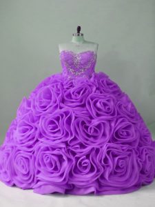 Sexy Lavender Sweet 16 Dress Sweet 16 and Quinceanera with Beading Sweetheart Sleeveless Brush Train Lace Up