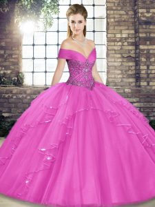 Dramatic Floor Length Lace Up Quinceanera Gown Lilac for Military Ball and Sweet 16 and Quinceanera with Beading and Ruffles