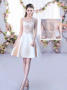 Champagne Scoop Neckline Lace and Belt Damas Dress Sleeveless Lace Up