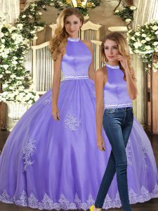 Shining Tulle Sleeveless Floor Length 15th Birthday Dress and Appliques